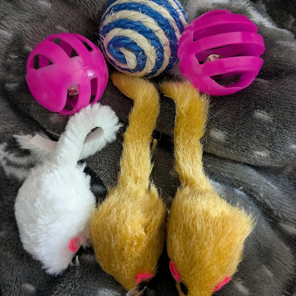 Set of Cat Toys with Pink and Yellow Accents